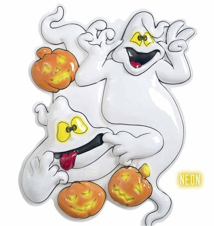 Halloweenaccessoires wanddecoratie spook met pompoenen