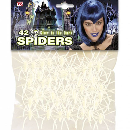 Halloweenaccessoires: Zakje met 40 lichtgevende spinnen