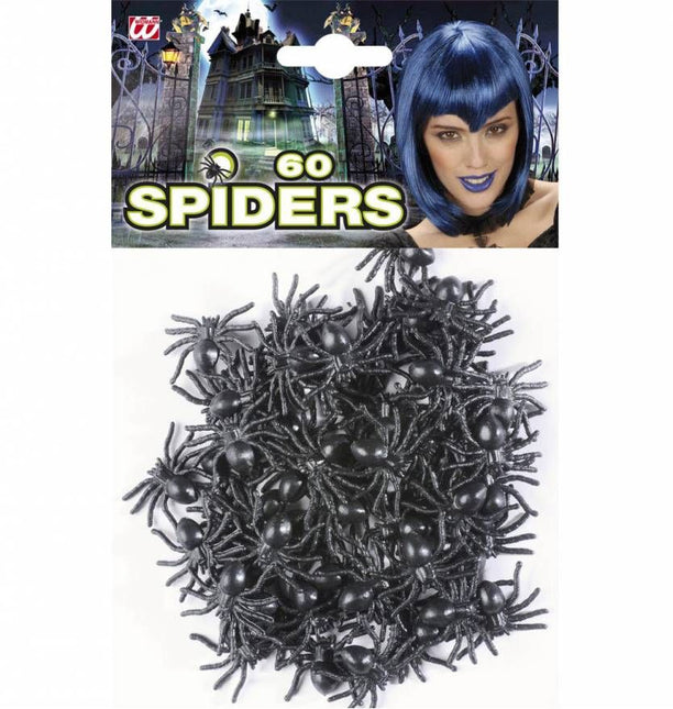Halloweenaccessoires: Zakje met 60 spinnen