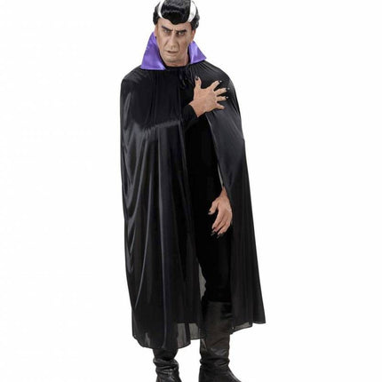 Halloweenaccessoires zwarte cape met paarse kraag