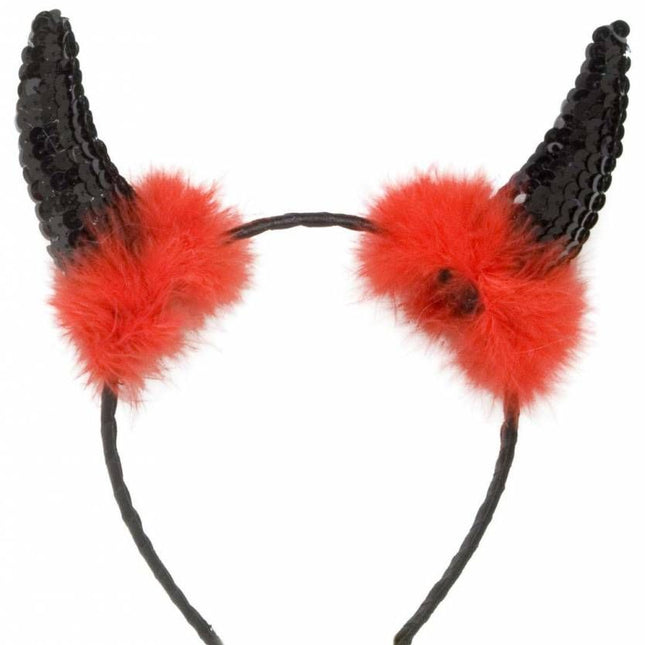 Halloweenaccessoires zwarte duivelhoorn pailetten met marabou