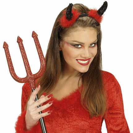 Halloweenaccessoires zwarte duivelhoorn pailetten met marabou