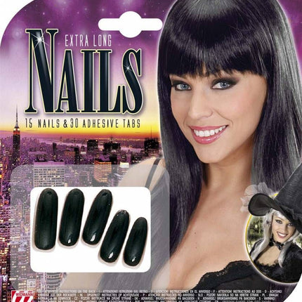 Halloweenaccessoires zwarte nagels lang per 15 verpakt