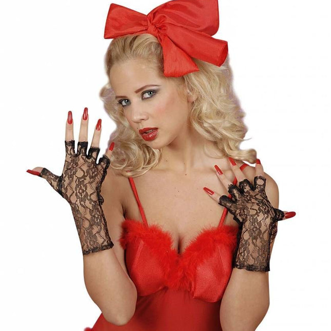 Halloweenaccessoires zwarte vingerloze handschoenen 25cm
