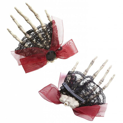 Halloweenartikel broche/haarclip skelet hand