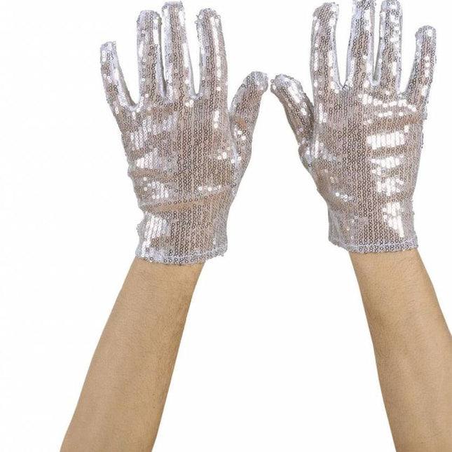 Halloweenartikel handschoenen pailletten zilver