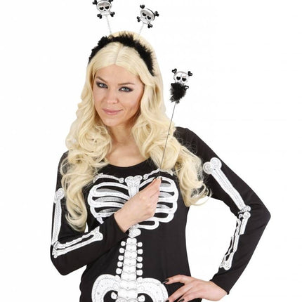 Halloweenartikel hoofdband en staf met schedel en botten