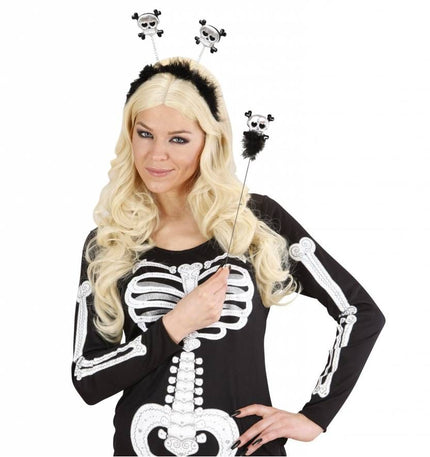 Halloweenartikel hoofdband en staf met schedel en botten