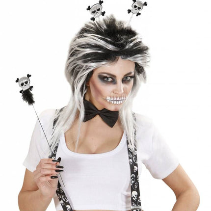 Halloweenartikel hoofdband en staf met schedel en botten