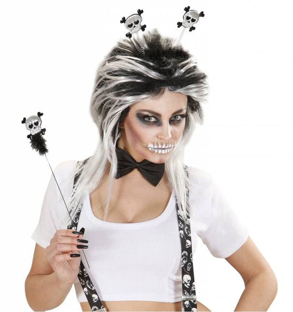 Halloweenartikel hoofdband en staf met schedel en botten