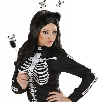 Halloweenartikel hoofdband en staf met schedel en botten