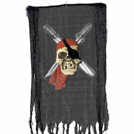 Halloweenartikelen banner piratenschedel met zwaard