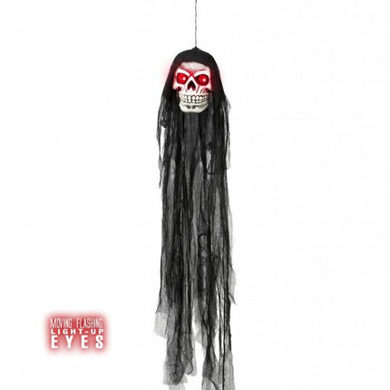 Halloweenartikelen schedel met flikkerende ogen en kap 90cm