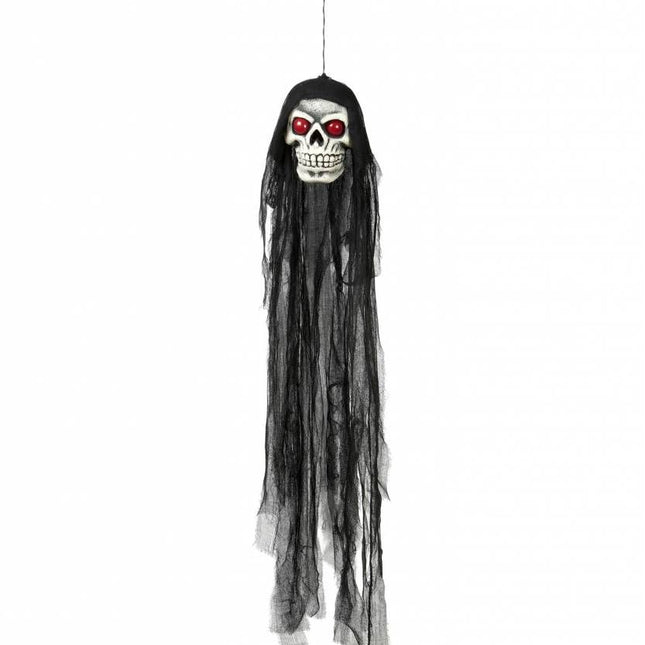 Halloweenartikelen schedel met flikkerende ogen en kap 90cm
