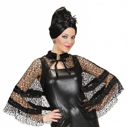 Halloweenkleding cape zwarte weduwe