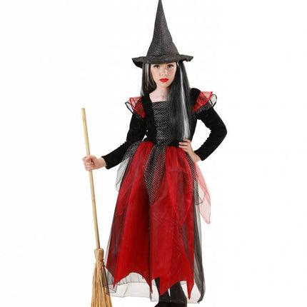 Halloweenkleding heks kind zwart/rood