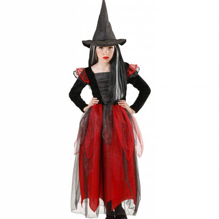 Halloweenkleding heks kind zwart/rood