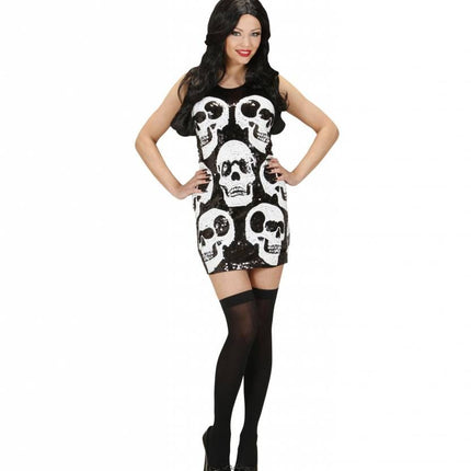 Halloweenkleding paillettenjurk schedels