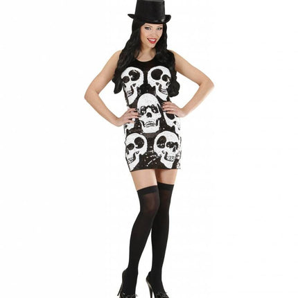 Halloweenkleding paillettenjurk schedels