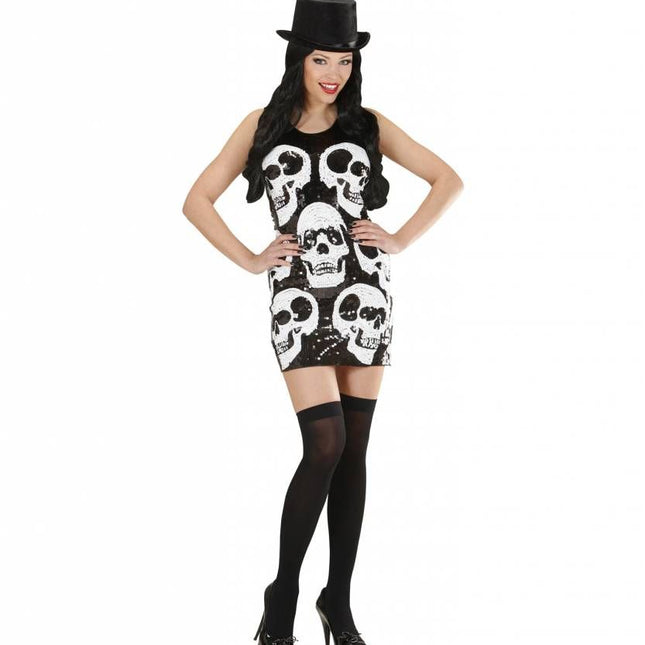 Halloweenkleding paillettenjurk schedels