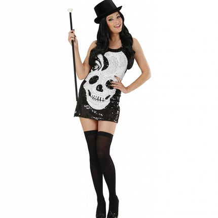 Halloweenkleding paillettenjurk schedels