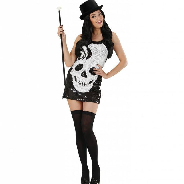 Halloweenkleding paillettenjurk schedels