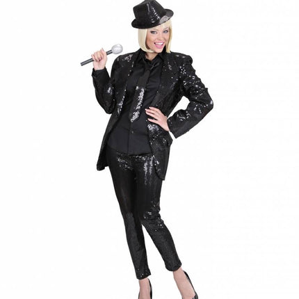 Halloweenkostuum pailletten legging zwart