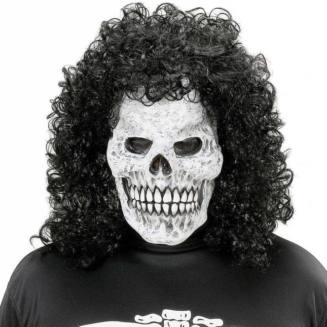 Halloweenmasker: Schedel maskers met krulpruik