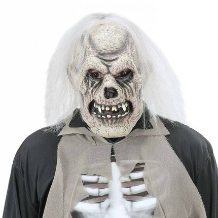 Halloweenmasker: Verrotte schedel maskers met pruik