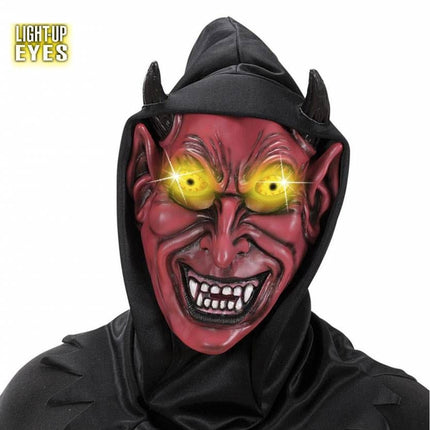 Halloweenmaskers: Duivelsmasker met kap en lichtgevende ogen