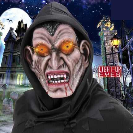 Halloweenmaskers: Vampiersmasker met kap en oplichtende ogen