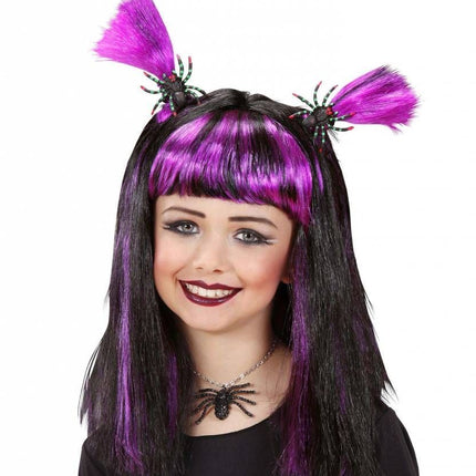 Halloweenpruik kind met spinnen