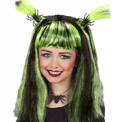 Halloweenpruik kind met spinnen