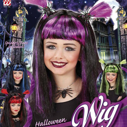 Halloweenpruik kind met spinnen