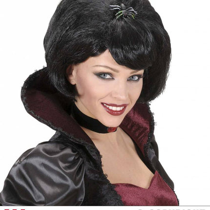 Halloweenpruik zwarte weduwe met spin