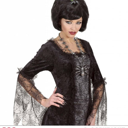 Halloweenpruik zwarte weduwe met spin