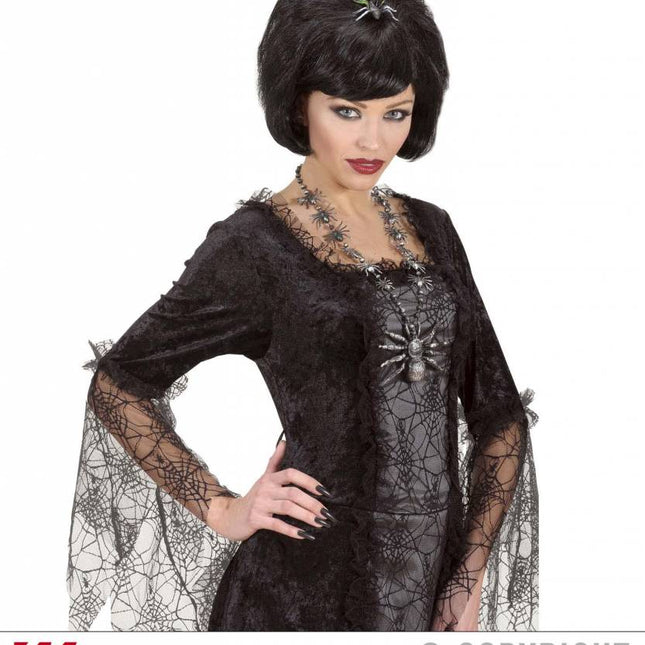 Halloweenpruik zwarte weduwe met spin