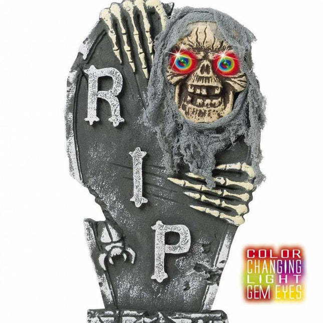 Horroraccessoires: Grafsteen R.I.P 60 cm met wisselende lichtkleuren