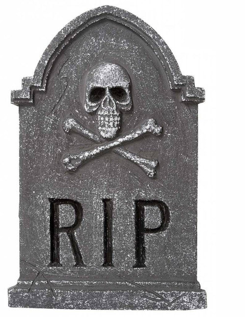 Horroraccessoires: Grafsteen RIP doodskop 57 cm