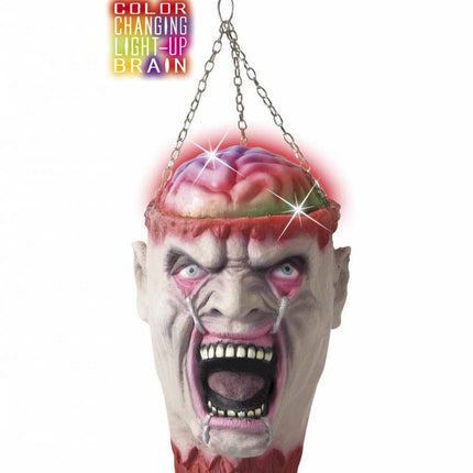 Horroraccessoires: Hangdeco Schedel met lichtgevende hersenen 27 cm