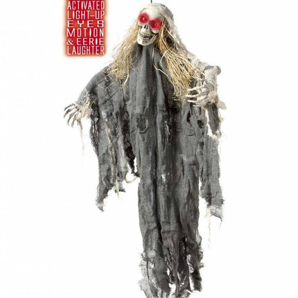 Horroraccessoires: Hangdeco Skelet met oplichtende ogen 90 cm