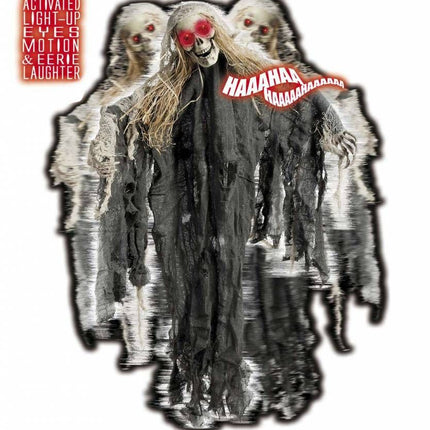 Horroraccessoires: Hangdeco Skelet met oplichtende ogen 90 cm