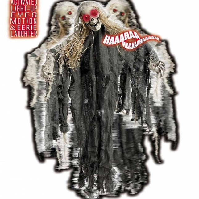 Horroraccessoires: Hangdeco Skelet met oplichtende ogen 90 cm
